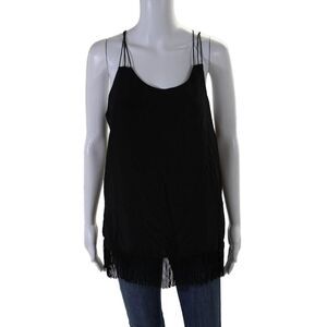 Cami Womens Spaghetti Strap Tasseled Basic Blouse Silk Black Size Large